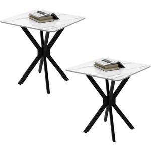 GOLDFAN Square Marble Side Table Set of 2, Modern End Table with Faux Marble Top and Black Metal Legs, Sofa Side Table for Living Room Bedroom, 20" D x 20" W x 22" H