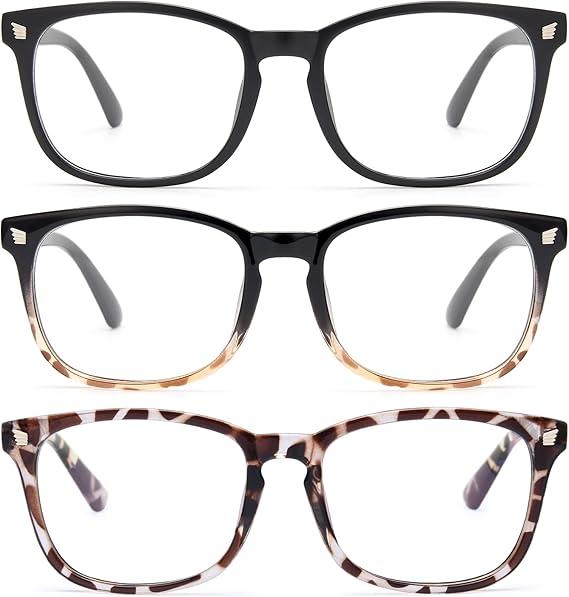 Gaoye Stylish Blue Light Glasses for Woman - Computer Glasses 99% Blue Light Blocking - Lightweight TR90 Frames - 3 pack (A5-matte Black+leopard+black Tortoise)