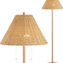 JONATHAN Y JYL3092A Nando 61" 2-Light Coastal Bohemian Iron/Rattan LED Floor Lamp with Pull-Chain Mid-Century, Modern Standing Reading Lamp LED Bulb Included, Brown Wood Finish