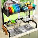 YKLSLH 4 Baskets Over The Sink Dish Drying Rack, Extendable Large Capacity Sink Rack, Metal Drying Rack Saving Space,for Most Sinks (24.8 "-35.4") (2 tiers 4 baskets, Black)