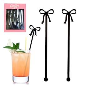 20 pcs Bow Drink Stirrers, Acrylic Drink Stirs for Bow Themed Party Decoration, Coquette Birthday Cocktail Wedding Decorations Party Favors (Black)