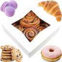 BAKELUV 8x8x2.5 Bakery Boxes with Window | White, 25 PCS | 8x8 Cookie Boxes 8x8 Cake Box, 8 Inch Bakery Boxes for Cinnamon Rolls, Treat Boxes, Dessert Boxes, Auto Pop Up