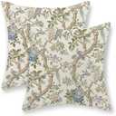 Chinoiserie Pillow Covers 18x18 Set of 2 Blue Green Bird Floral Throw Pillows Vintage Blue Flowers Decorations Outdoor Pillowcase Chinoiserie Decor Farmhouse Linen Cushion Case for Couch Home