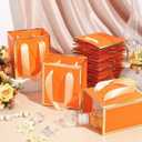 Yeaqee 50 Pcs Mini Metallic Paper Gift Bags with Handles 4x2.75x4.5'' Tiny Small Gift Bags with Thank You Tag for Wedding Graduation Birthday Party Return Gifts Jewelry Business (Orange,Gold)