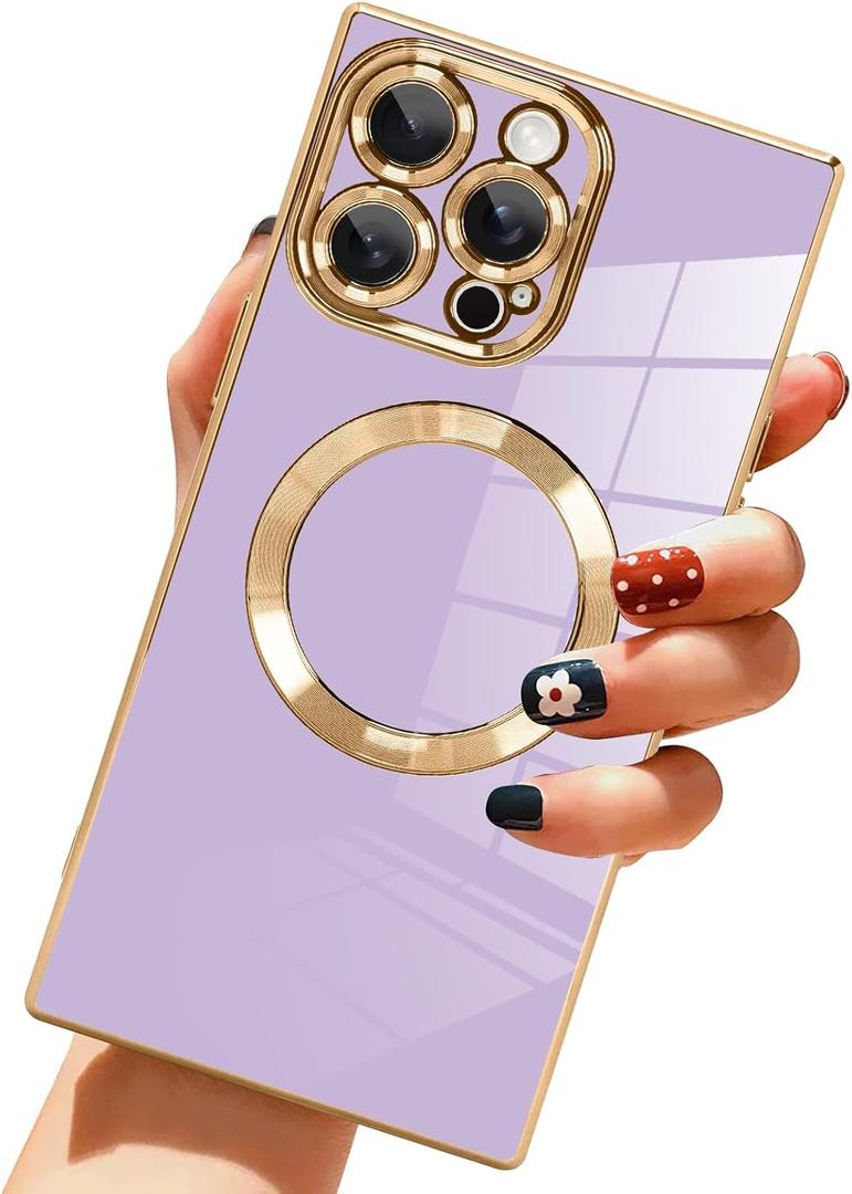 LSL Case for iPhone 16 Pro [Compatible with MagSafe] Soft TPU Bumper Anti-Drop Anti-Scratch Shock Absorption Protective Slim Luxury Plating Magnetic Cover for Women Girls Men - Purple