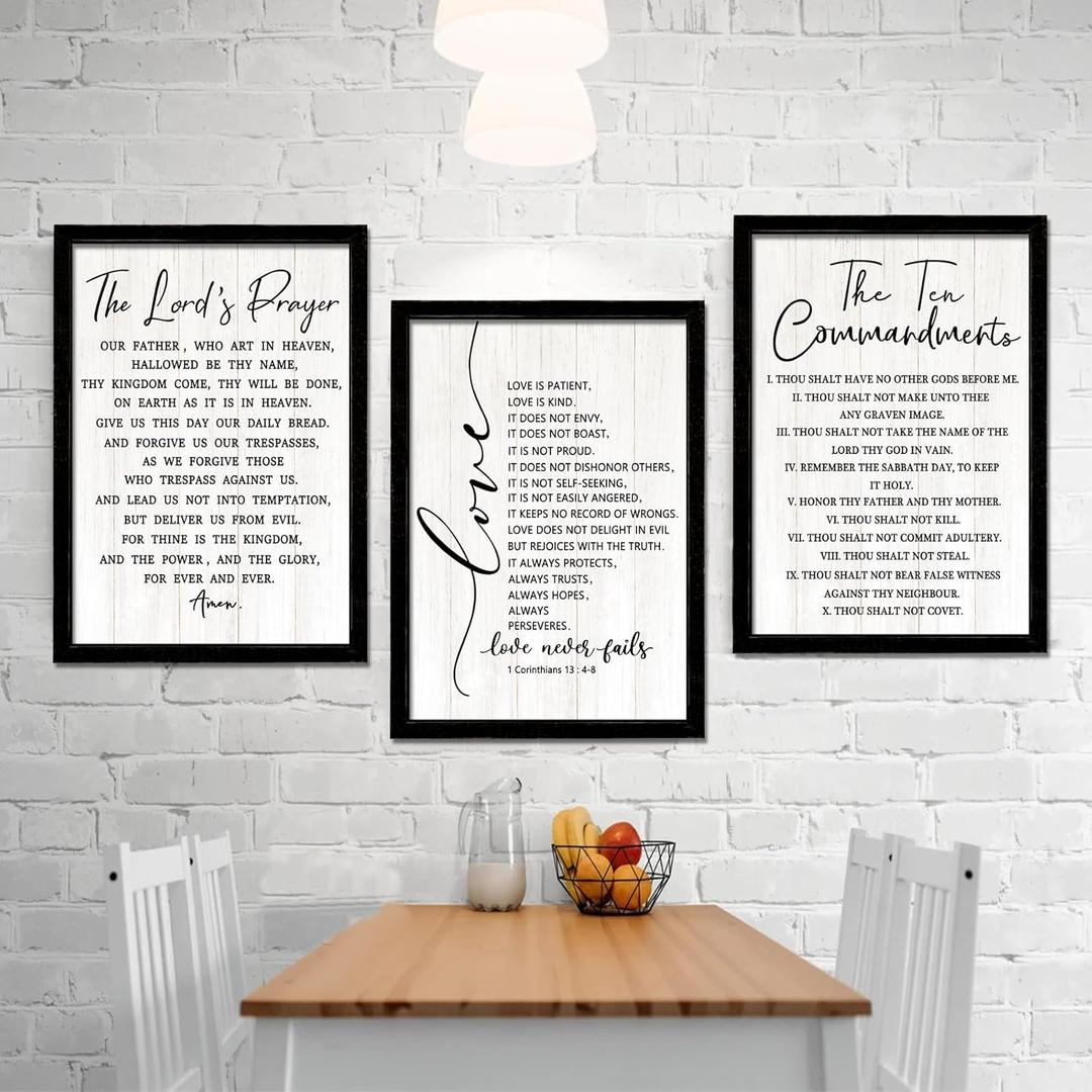 Vintage Rustic Bible Verse Framed Wall Art Set of 3, 11''16'' Positive Religious Christian Quotes Saying Sign for God Jesus Christ Prayer, Cottagecore Holy Inspirational Catholic Scripture Decor