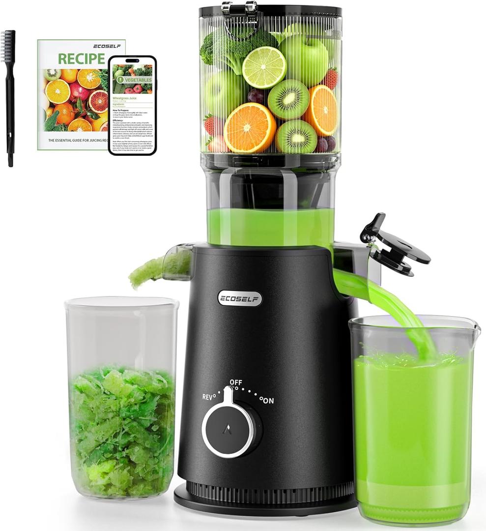Juicer Machines - Wide Mouth Feed Chute with Self Feeding Hands-Free Design - Cold Press Juicer for Vegetables and Fruits - Juice Extractor Machine High Juice Yield - With Brush