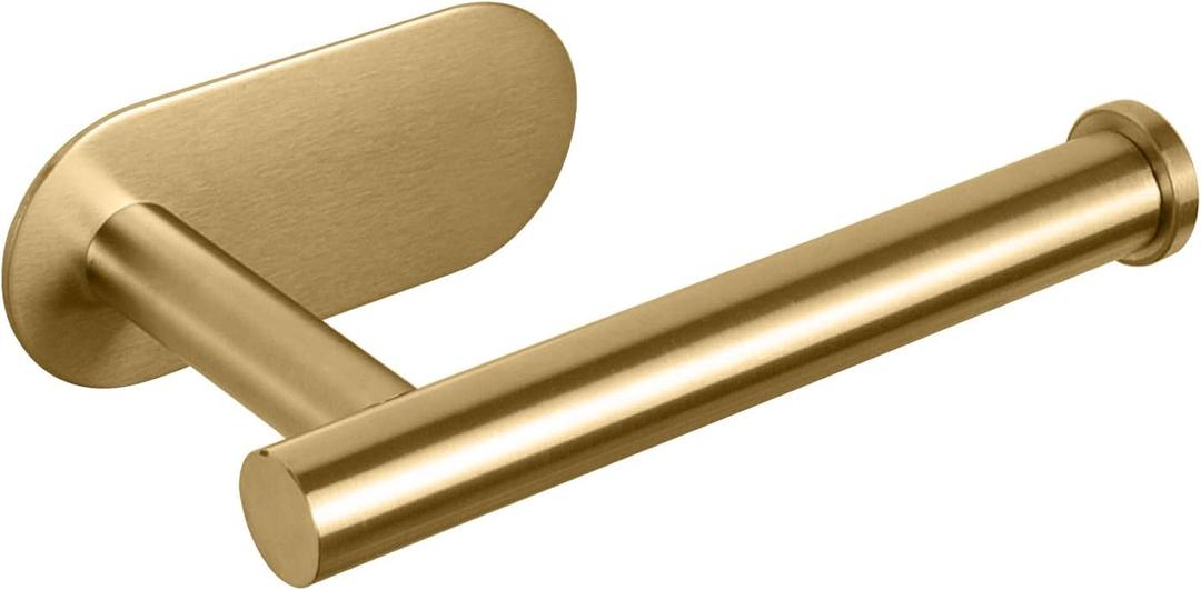 NearMoon Toilet Paper Holder Self Adhesive, Premium Thicken SUS304 Stainless Steel Rustproof Adhesive Toilet Roll Holder no Drilling for Bathroom, Kitchen, Washroom (1 Pack, Brushed Gold)