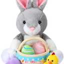 Skylety 6 Pcs 14 Inch Easter Bunny with Basket Eggs and Chick, My First Plush Easter Bunny Rabbit Stuffed Animal with Filled Basket Plush Playset for Egg Hunt Party Favors Stuffers Fillers Gifts