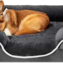 DUMOS Orthopedic Dog Bed for Medium Size Dogs, Supportive Memory Foam Dog Sofa with Washable Removable Cover Non-Slip Base Waterproof Pet Couch Bed, Grey, 28" L x 23" W x 6.5" Th (Gray)