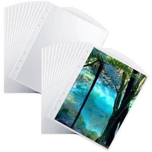 25 Sheets Double Sided Plastic Sleeves 50 Pockets Clear Photo Page Protector A5 Mini 6 Ring Binder Top Loading Sheet Protector for Photos Postcards Cards