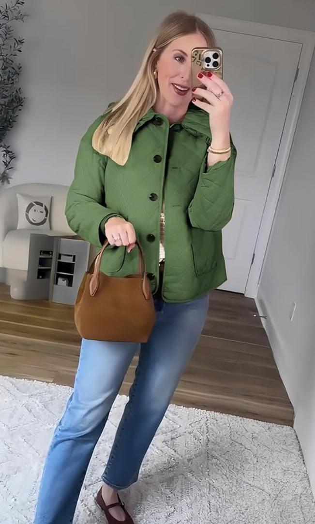 No Brand Women's Ruffle Collar Quilted Lightweight Puffer Jacket Long Sleeve Casual Cardigan Padded Coat for Autumn Winter M