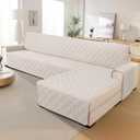 XINEAGE 100% Waterproof Sectional Couch Covers L-Shaped Reversible Sofa Cover Washable Couch Slipcover with Chaise Plum Blossom Buttons Fit Kid and Pet Furniture Protector (X Large, Beige)