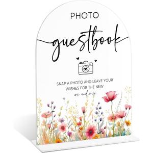 2 x Floral Bridal Shower Decorations, Photo Guest Book Sign, Acrylic Signs for Wedding, Wedding Signage for Reception, Boho Bridal Shower Decorations for Proposal, Engagement Ceremony and Reception, 18, 6x8 Inch