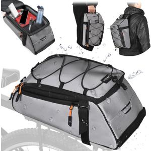 Lixada 10L Reflective Bicycle Rear Rack Bag 4-in-1 Waterproof Bike Saddle Bag Bike Rear Rack Pouch with Shoulder Strap Cycling Bicycle Saddle Panniers Lightweight Compact for Traveling Commuting (Silver)