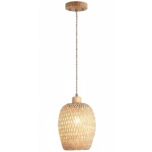 Hchunqjor Bamboo Pendant Light Fixture One-Light Adjustable Boho Basket Handmade Woven Mini Pendant Lighting for Kitchen Island Sink Farmhouse Home (Natural-5)