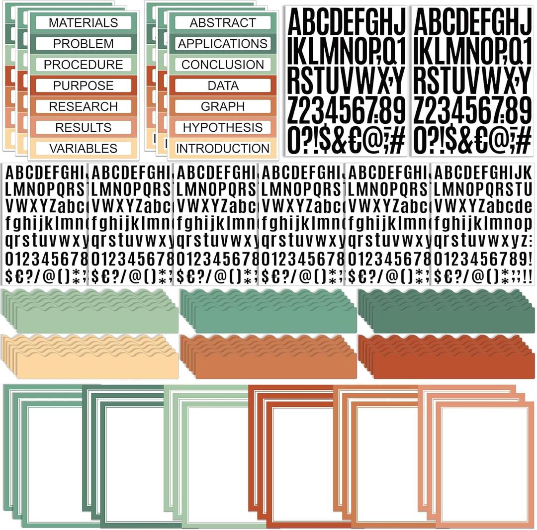 92 Pcs Science Fair Board Supplies 60 Trim Scalloped Poster Boards 18 Presentation Subtitles 6 Project Titles 8 Letter Sticker for Classroom Display Boards(Boho Color,Wave)