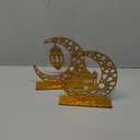 2 Pieces Wood Ramadan Decorations Islamic Eid Mubarak Kareem Table Sign Moon Hollow Star Ornament for Muslim Party Tabletop Decor Home Art Craft Decoration Golden Moon (Gold House)