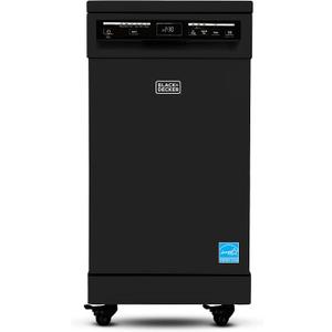 BLACK+DECKER 18-Inch Portable Dishwasher, 8-Place Setting Capacity, Mobile Dish Washer with 6 Wash Programs, LED Display, Stainless Steel Tub, ENERGY STAR Certified, BPD8B, Black