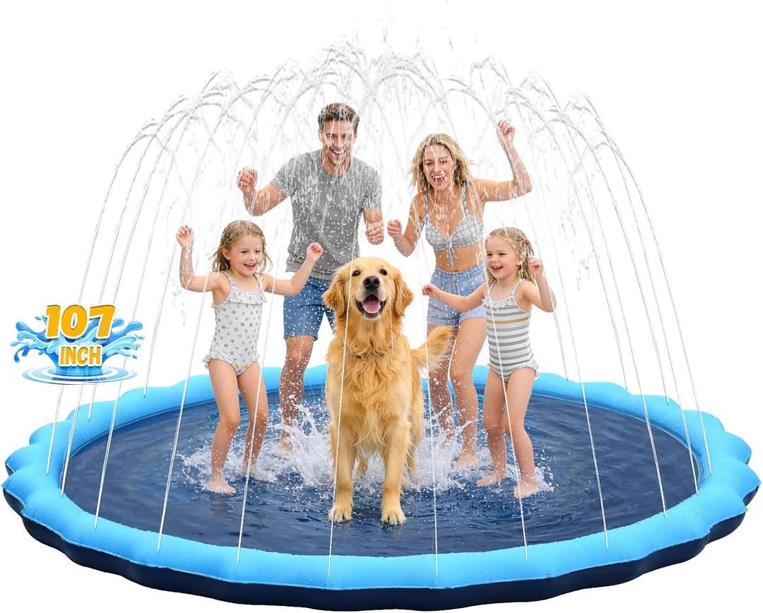 107inch Extra Large Non-Slip Splash Pad Sprinkler for Kid and Dog, Kiddie Dog Pool, Toddler Outdoor Toys for Ages 3-12 Boys Girls, Summer Outdoor Water Kids Toys, Parent Games, Backyard, Lawn