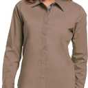 Esabel.C Womens Dress Shirts Cotton Long Sleeve Stretch Button Down Blouse | Cotton for Soft, Regualr Fit, Comfortable, Button Up Contrast Collar, No-iron, Ideal for Work, Casual & Daily Wear (Brown, L)