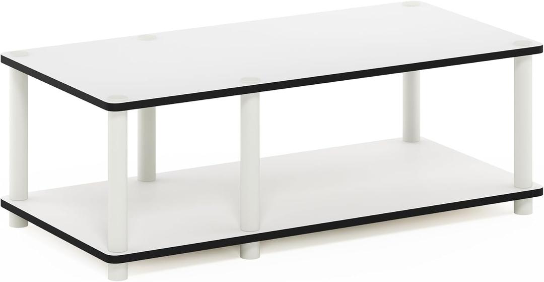 Furinno JUST TV Stand, 2-Tier No Tools Mid Entertainment Center with Open Shelf, TV Console for TV up to 46 Inch with Tubes, for Living Room, Bedroom, White