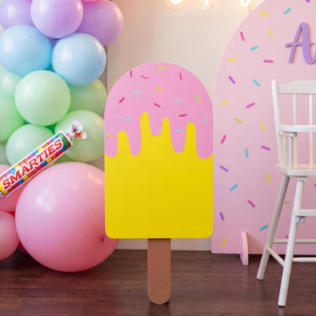 Colingmill 3 ft Ice Cream Party Decorations Cute Dessert Party Cardboard Cutouts Birthday Background Decor for Ice Lolly Candy Summer Baby Shower Wedding Supplies Decor, 35.43 x 15.75 inches