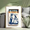 Vintage Western Chinoiserie Indigo Blue Matchbox Canvas Print - Cowboy Love Story Illustration | Farmhouse/Kitchen/Living Room Decor | Trendy Boho Chic Apartment/Home Office | 16x24 Inch Unframed​