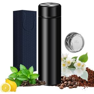 Insulated Bottles- Vacuum Tumbler for Coffee, Tea and Drinks with Stainless Steel Infuser - 15 oz Tea Thermos Coffee Travel Bottle/Keeps Drinks Hot or Cold for Hours/Gift Packing (Black)