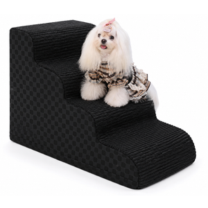 Dog Stairs Curved Ramp for Small Dogs 19.5" H, 4-Step Pet Stairs for Couch Bed with High Density Foam, Dog Slope Stairs with Durable Non-Slip Bottom, Black
