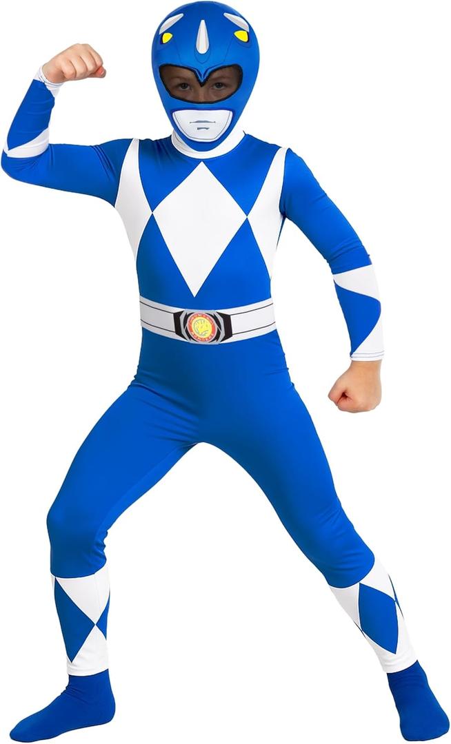 Morphsuits Blue Mighty Morphin Power Rangers Costume Kids, Power Rangers Kids, Boys Halloween Costume (Medium)