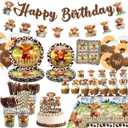 Highland Cow Birthday Decorations - Brown Cow Party Tableware, Plates Cups Napkins Pickle Party Tablecloth Happy Birthday Banner Balloons Cake Toppers for Western Farm Animals Supplie
