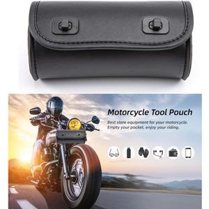 evomosa Motorcycle Fork Bag PU Leather Bike Handlebar Tool Bag Sissy Bar Roll Storage Bag - Small (Black)