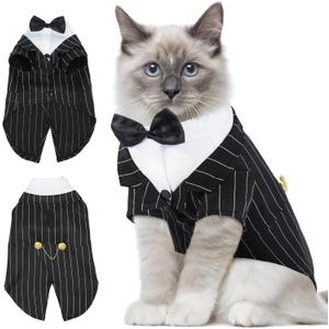 DENTRUN Cat Tuxedo Outfit, Sphynx Cat Costume Formal Suit with Bow Tie, Stylish Cat Shirt Fashion Apparel Fancy Clothes, Kitten Formal Attire Wedding Onesie Costume for Cats Only