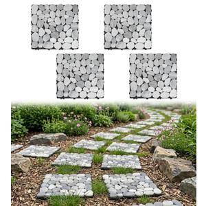 jxgzyy 4 Pcs Interlocking Stepping Stones Outdoor for Garden, 11.8" Square Pavers for Landscaping, Outside Pebble River Stone Mat for Yard Lawn Patio Pathway Walkway, DIY Landscape Decor - Light Grey