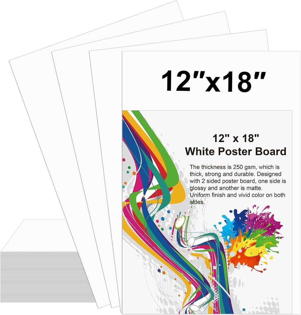 100 Pcs 12" x 18" Poster Board White Poster Board Paper Bulk 250 GSM Thickness Vision Boards Smart PosterBoard for Drawing School Arts Craft Projects Presentations Scrapbooking Blank Graphic