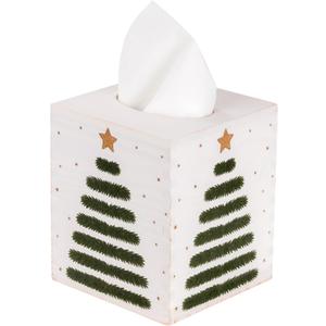 Christmas Tissue Box Cover, Rustic Wooden Square Tissue Holder with Slide-Out Bottom, Farmhouse Holiday Tissue Box for Bathroom, Living Room, Bedroom, Office, Kitchen, Tabletop Xmas Decorations