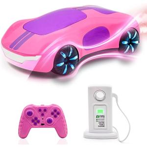 Remote Control Car with Charging Station, 2.4GHz Rechargeable RC Cars with Lights Dual Spray & Sound, Electric Drift Race RC Stunt Car for Kids 6 7 8-12 Year Old Boy Girls, Pink