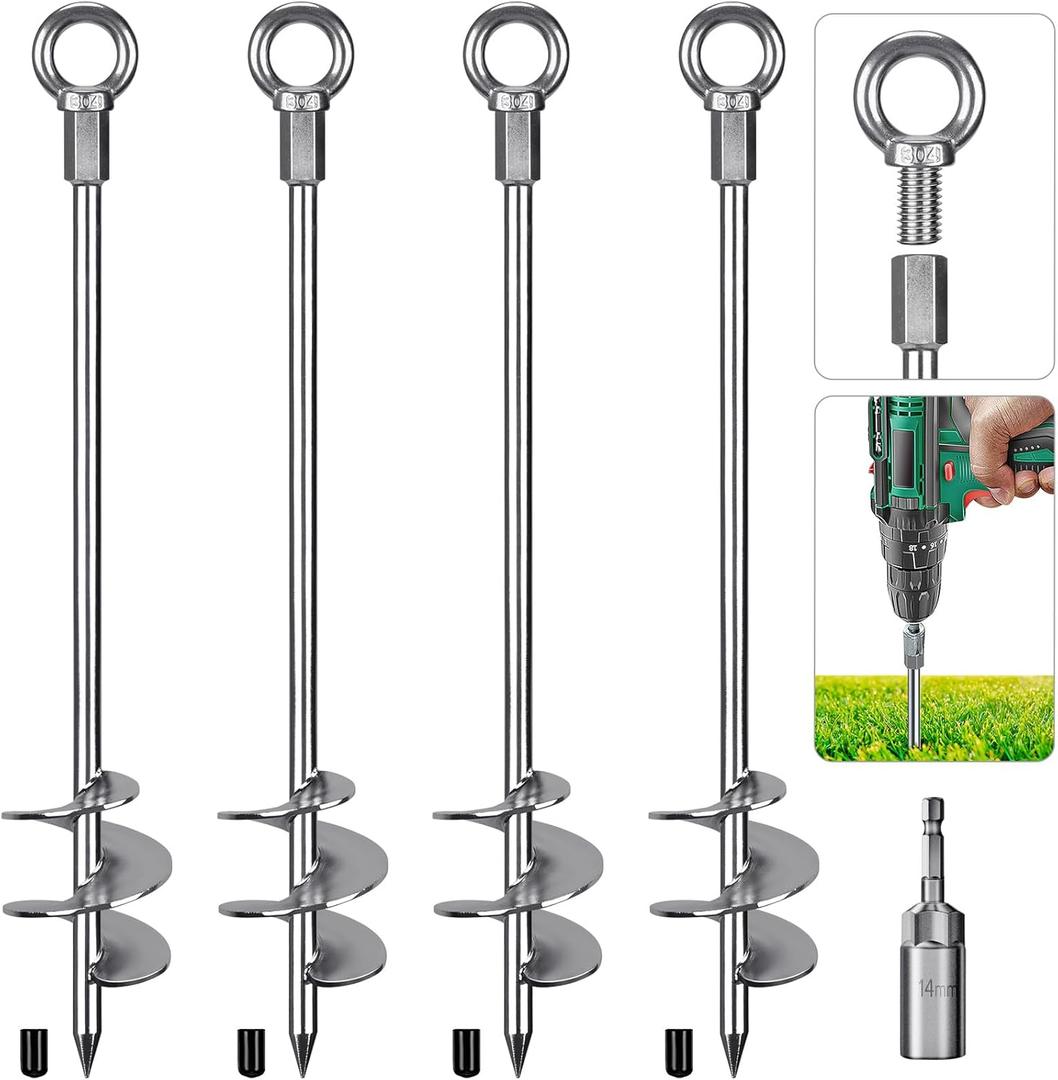 Insaga 24'' Fully Welded Ground Anchors Screw in, 3'' Wider Spiral Earth Anchor for Swing Set, 4pcs Mobile Home Anchors, Wind Resistant Trampoline Wind Anchors, Ground Anchors for Sheds
