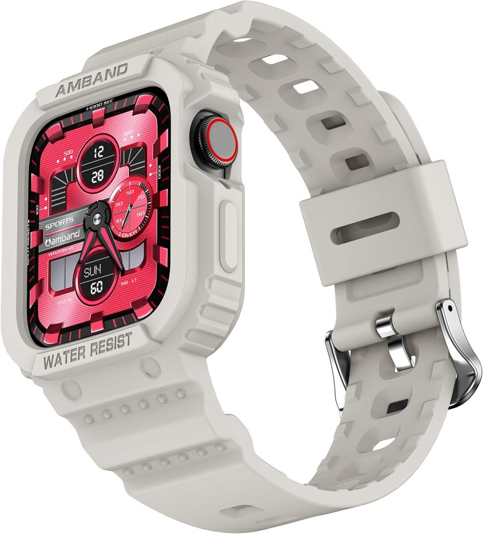 amBand E1 Sport Case Band for Apple Watch Ultra 3/2/1 & SE 3/2/1 & Series 11 10 9 8 7 6 5 4 3 49mm 46mm 45mm 44mm 42mm 41mm 40mm 38mm, Shockproof & Scratch Resistant Rugged Bumper for Men Women