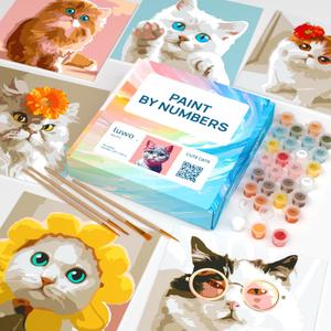 LuwoArte 6 Pack Paint by Numbers Kit for Adults  Cute Cats  Fun Paint by Numbers for Adults Beginners  DIY Adult Paint by Number Kit  Relaxing Home Wall Art Painting Gift Set  7.87 x 7.87 inch