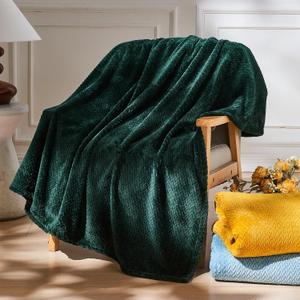 NEWCOSPLAY Super Soft Throw Blanket Forest Green Premium Silky Flannel Fleece Leaves Pattern Lightweight Bed Blanket All Season Use (Forest Green, Throw (50"x60"))