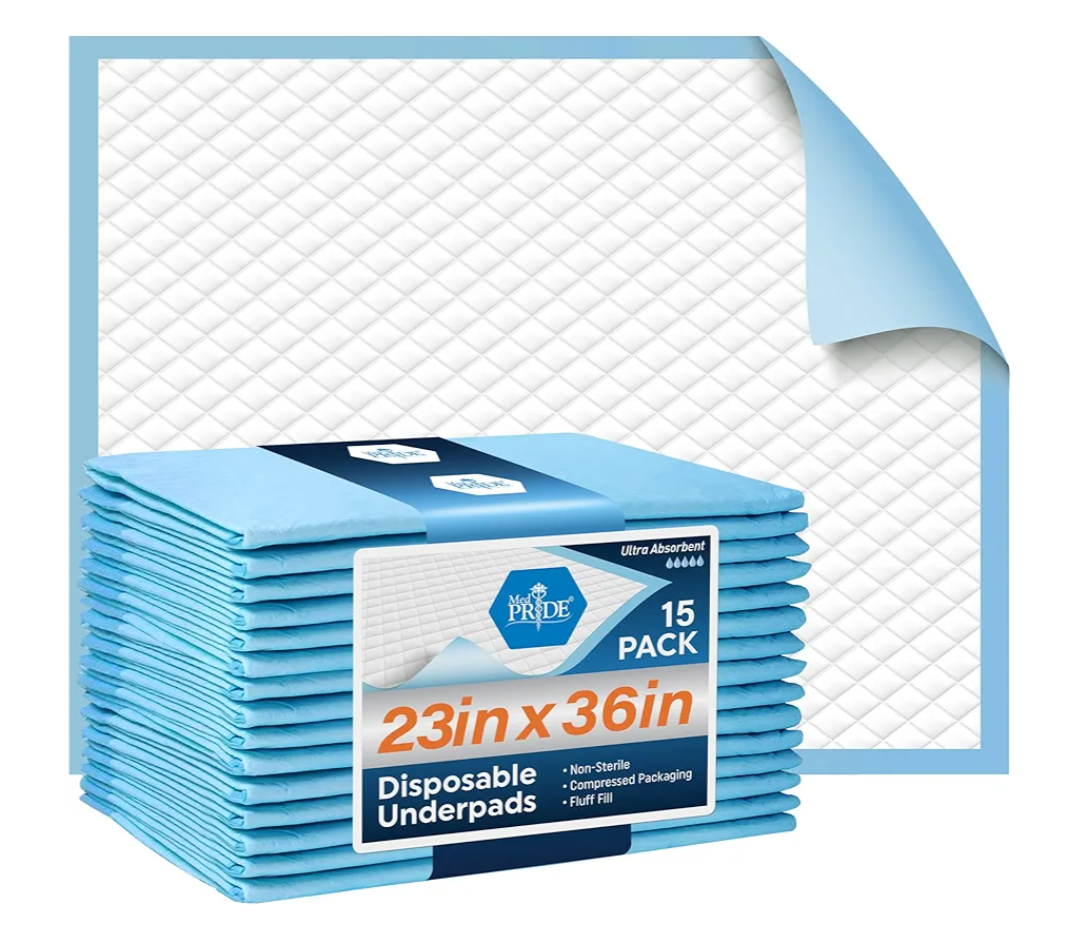 Disposable Chux Pads 23in X 36in, Super Absorbent Bed Pads for Incontinence, Underpads for Adults, Kids, Pets (2 Count (Pack of 1) Blue/White)