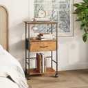 HOMEKOKO 3-Tier Bookshelf with Adjustable Flip Top, Living Room Industrial Movable Bookcase, Rustic Book Shelf with Drawer, Wood-Metal Rustic Bookshelves (Rustic Brown)