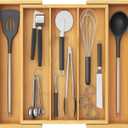 Lifewit Utensil Organizer for Kitchen Drawer, Expandable Cooking Utensil Tray, Bamboo Cutlery Silverware Flatware Holder, Adjustable Spatula Tools and Gadgets Storage Divider, Large, Natural (22.4 x 15 x 2 inches, White)