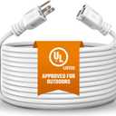Outdoor Extension Cord Waterproof 10 Ft, White, Indoor, Outdoor Power Cord, Heavy Duty 16/3, Single Outlet, UL Listed, 3-Prong, Grounded Outlet, Extension Wire.