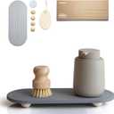 Instant Dry Sink Caddy Organizer  Water Absorbing Stone Tray for Kitchen Bathroom Countertop, Fast Drying Sink Caddy (with Wooden Feet and Natural Loofah, Gray)