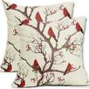 Red Winter Bird Pillow Covers 18x18 Set of 2 Rustic Christmas Bird Branches Leaf Print Decorative Outdoor Pillowcases Rustic Farmhouse Throw Cushion Case Decor for Couch Sofa Bed