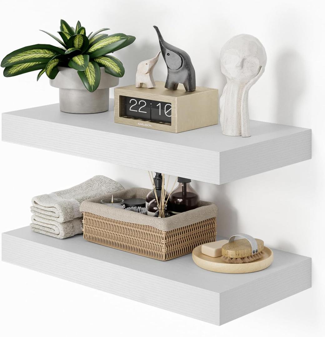 Heimlove 12" Deep White Floating Shelves for Wall, 24 Inch Shelf Bathroom Shelves Set of 2, Mounted Shelves for Books Living Room Laundry Room Bedroom Kitchen Home Office