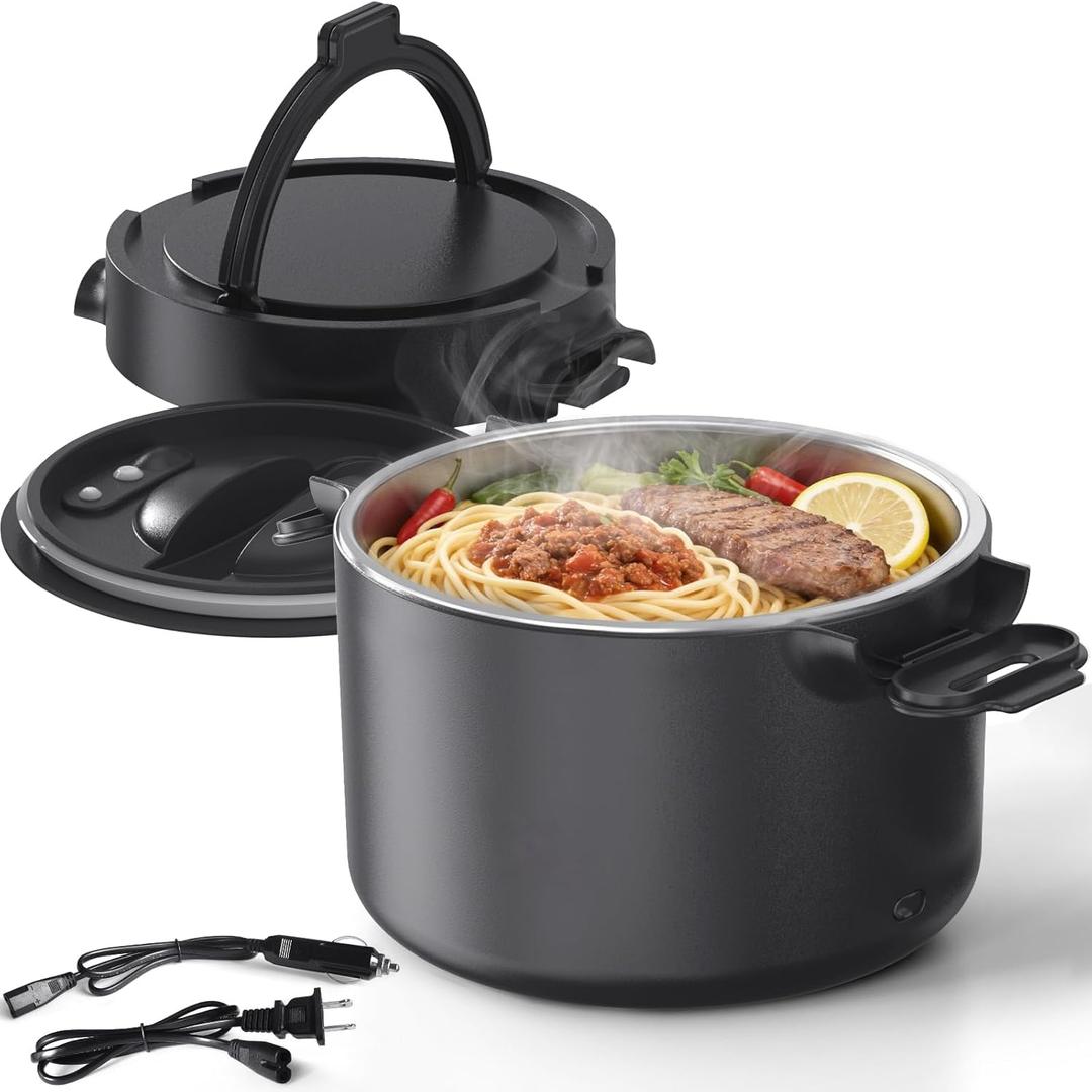 33oz Electric Lunch Box, 100W Portable Food Warmer Heater, 12V/24V/110V 3-in-1 Lunch Warmer Portable for Work/Office/Car/Travel, Warming Soup & Meal, Spill-Free, Men & Women's Gifts (Black)